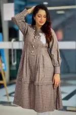 coffee duel tone jacquard cotton kurti