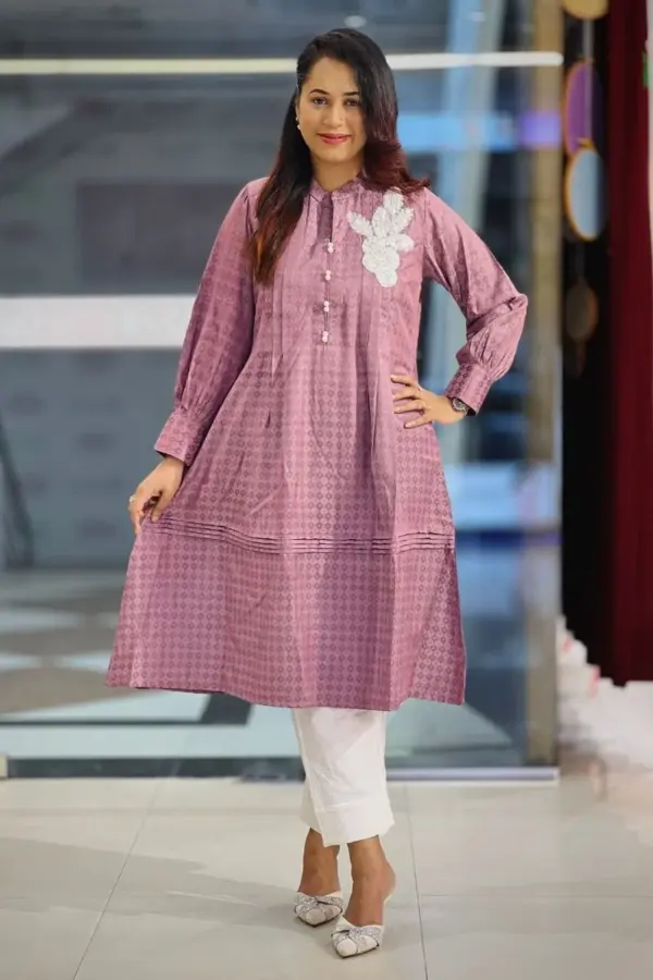 purple duel tone jacquard cotton kurti