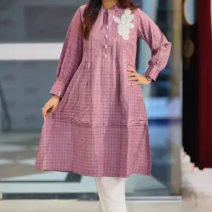 purple duel tone jacquard cotton kurti