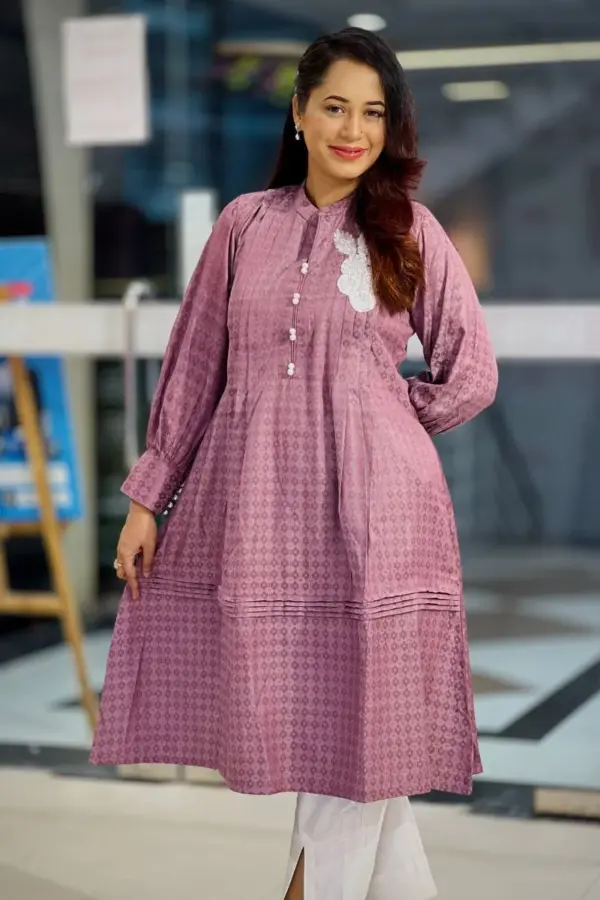 purple duel tone jacquard cotton kurti