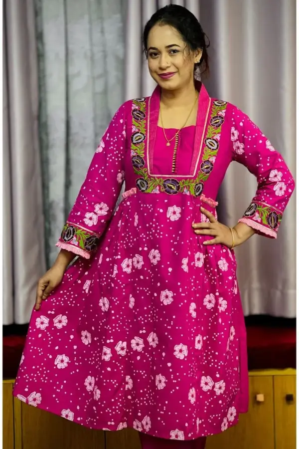 rich magenta screen printed & machine embroidered co ords