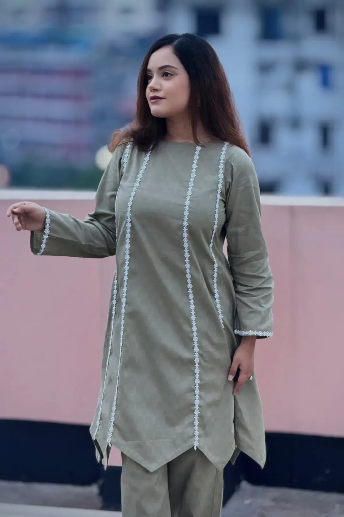 olive color jacquard cotton co ords set