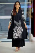 black & white fancy slub amboosh printed kurti