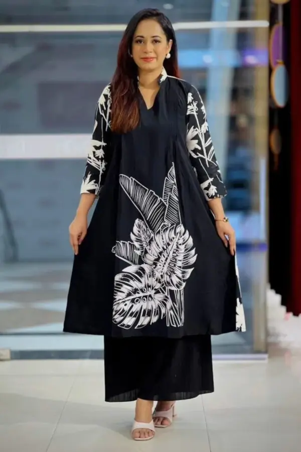 black & white fancy slub amboosh printed kurti