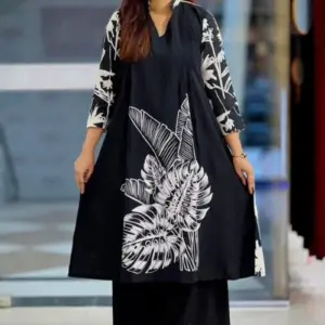 black & white fancy slub amboosh printed kurti