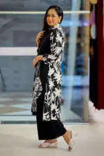 black & white fancy slub amboosh printed kurti