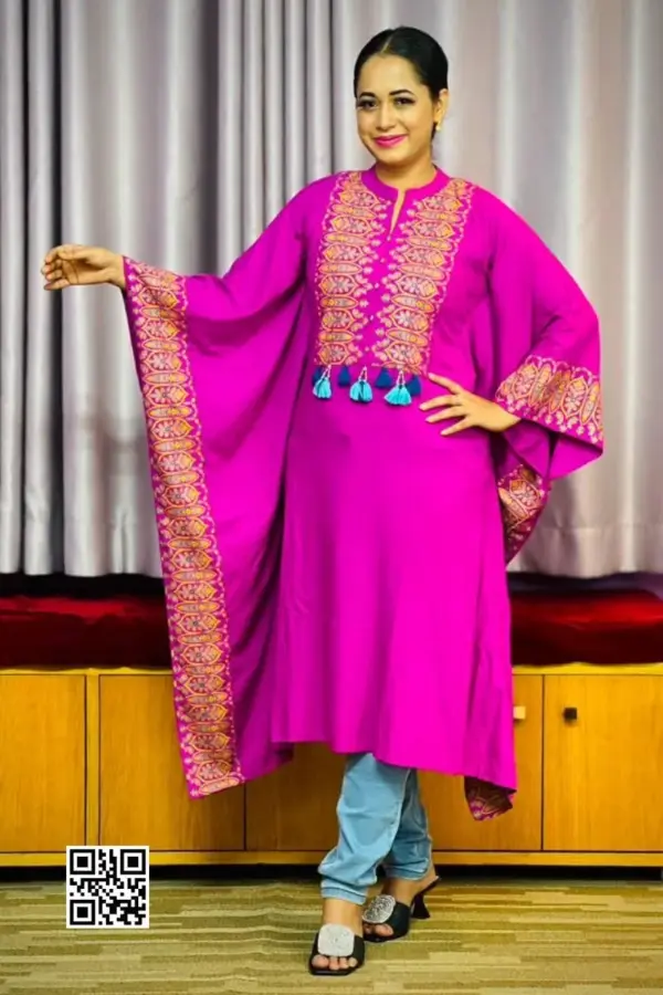 purple viscose screen printed kaftan
