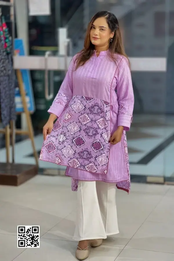 lavender color rayon jacquard screen printed kurti