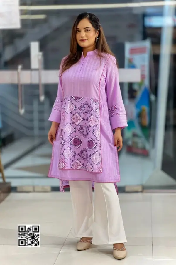 lavender color rayon jacquard screen printed kurti