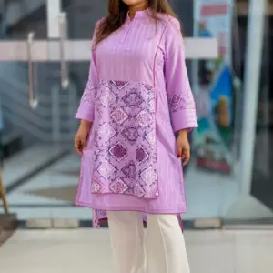 lavender color rayon jacquard screen printed kurti