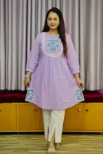 lavender color rayon jacquard screen printed tops