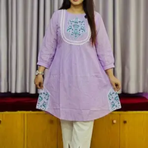 lavender color rayon jacquard screen printed tops