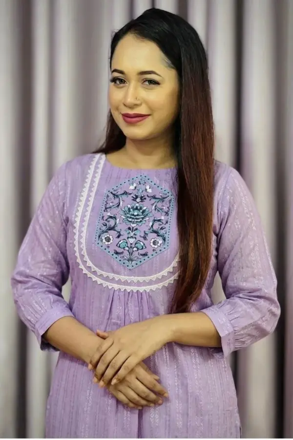 lavender color rayon jacquard screen printed tops
