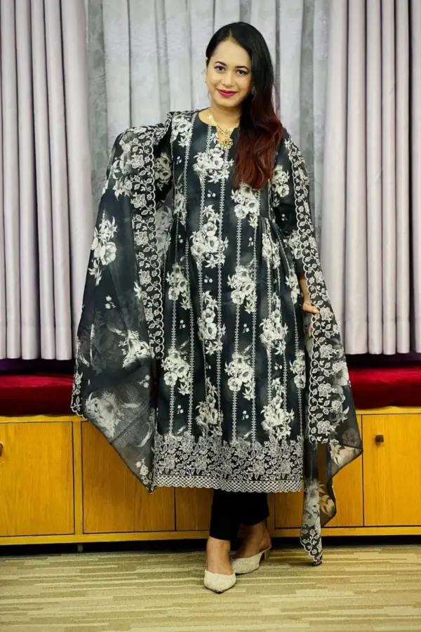 spring cotton machine embroidered with sequin salwar suit