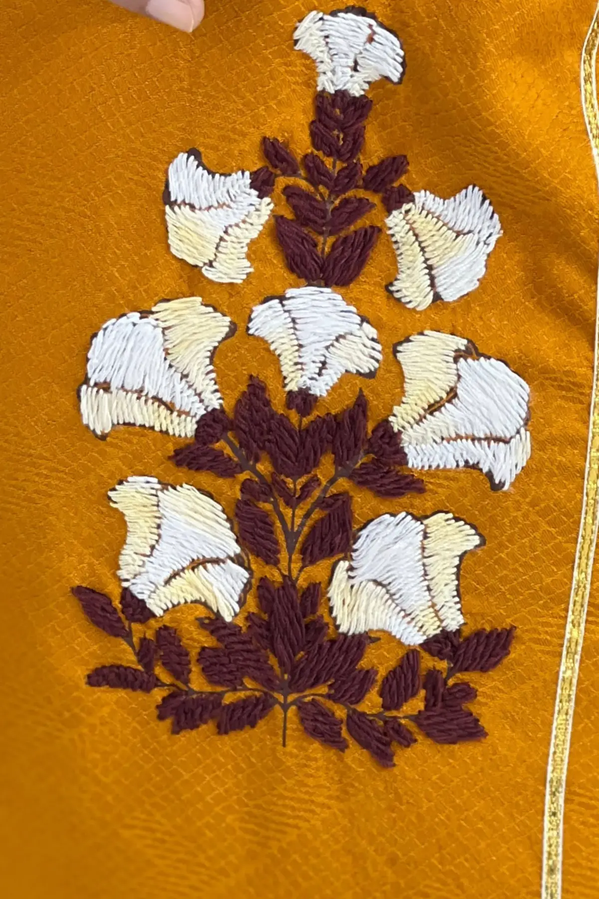 golden oak screen printed & hand embroidered kurti