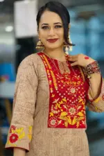 biscuit & maroon color screen printed & hand embroidered salwar suit