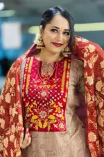biscuit & maroon color screen printed & hand embroidered salwar suit