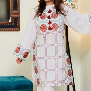 white colour rayon silk screen printed kurti