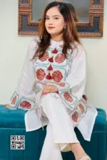 white colour rayon silk screen printed kurti
