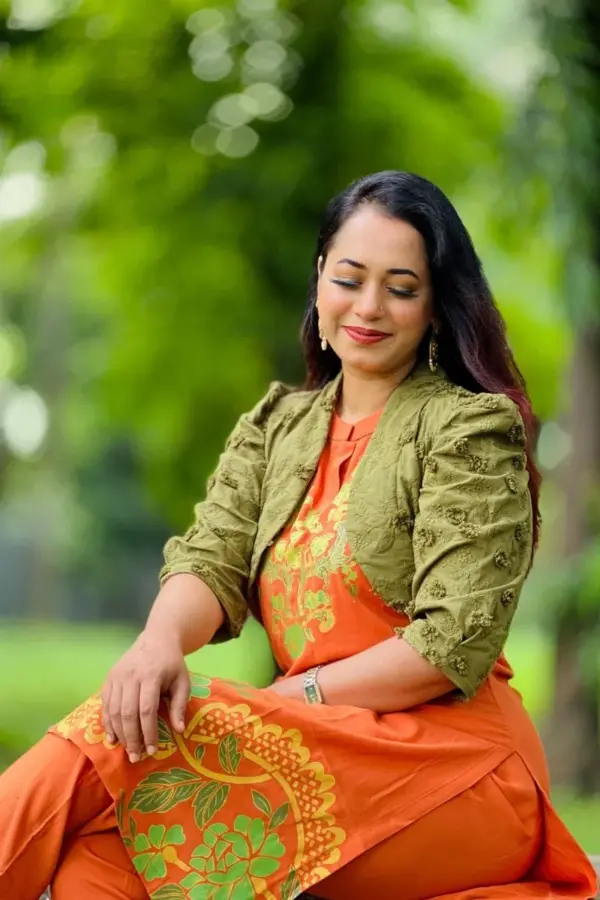 sunset orange & olive viscose chickenkari fabric coaty set