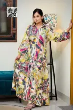 multi colour printed viscose fabric midi