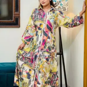 multi colour printed viscose fabric midi