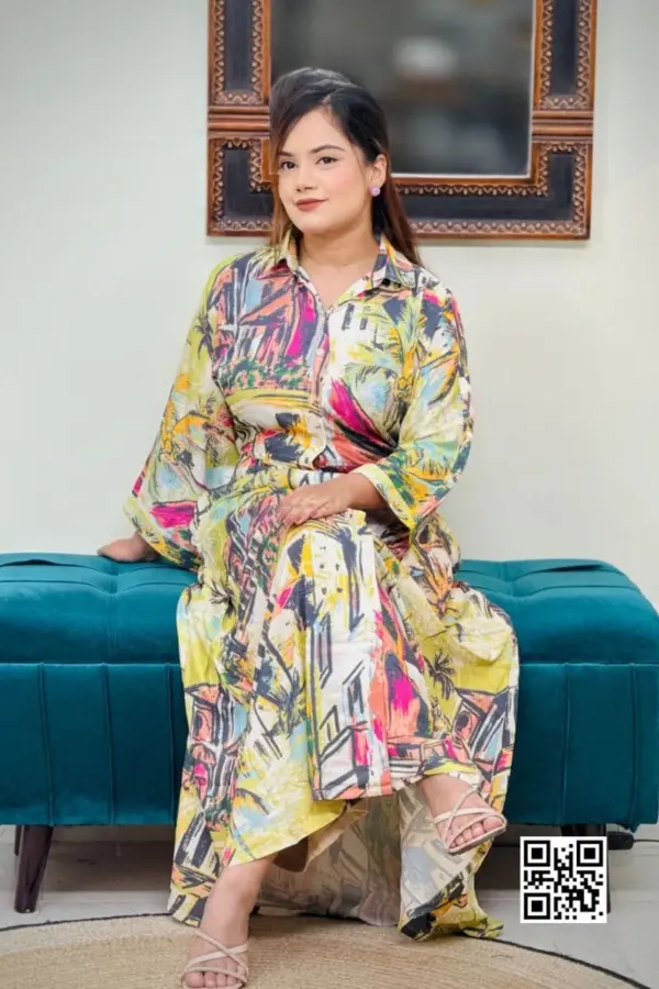 multi colour printed viscose fabric midi