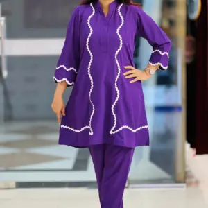 purple micro crepe fabric co ords set