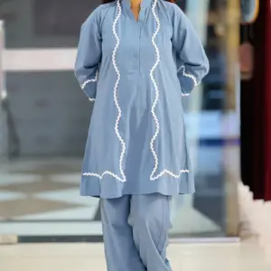 ash blue micro crepe fabric co ords set