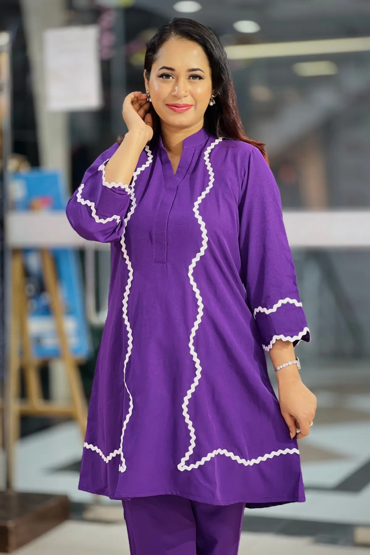 purple micro crepe fabric co ords set
