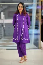 purple micro crepe fabric co ords set