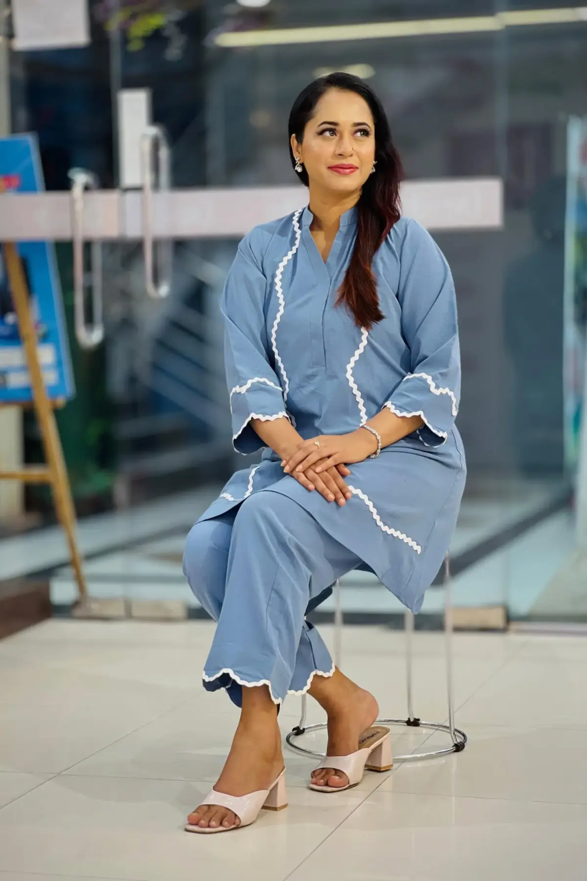 ash blue micro crepe fabric co ords set