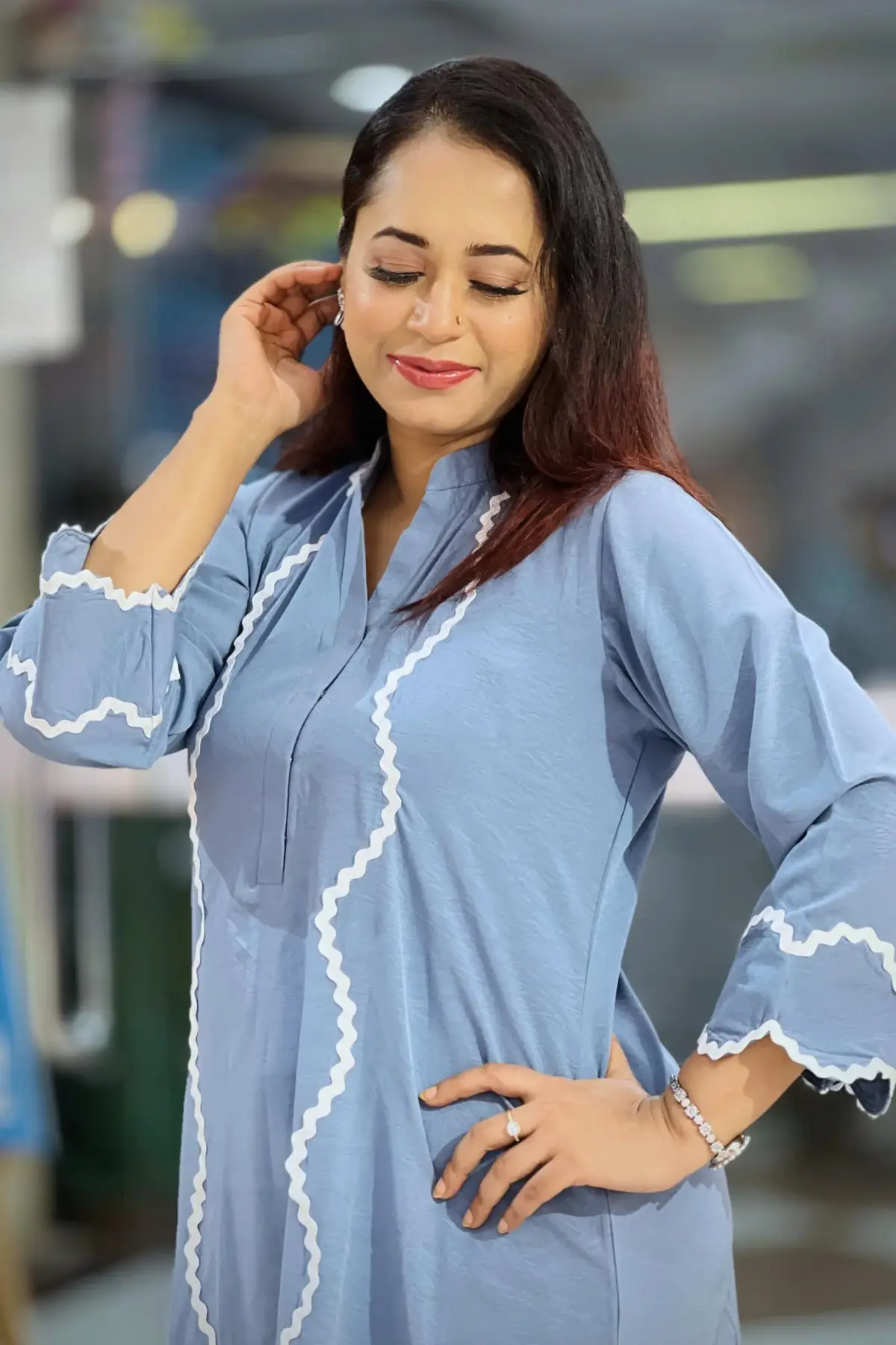 ash blue micro crepe fabric co ords set