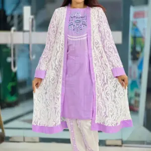 white lace & purple jacquard shrug set