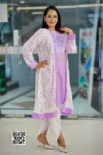 white lace & purple jacquard shrug set
