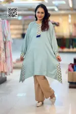 mint color micro crepe fabric screen printed kaftan