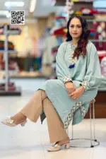 mint color micro crepe fabric screen printed kaftan