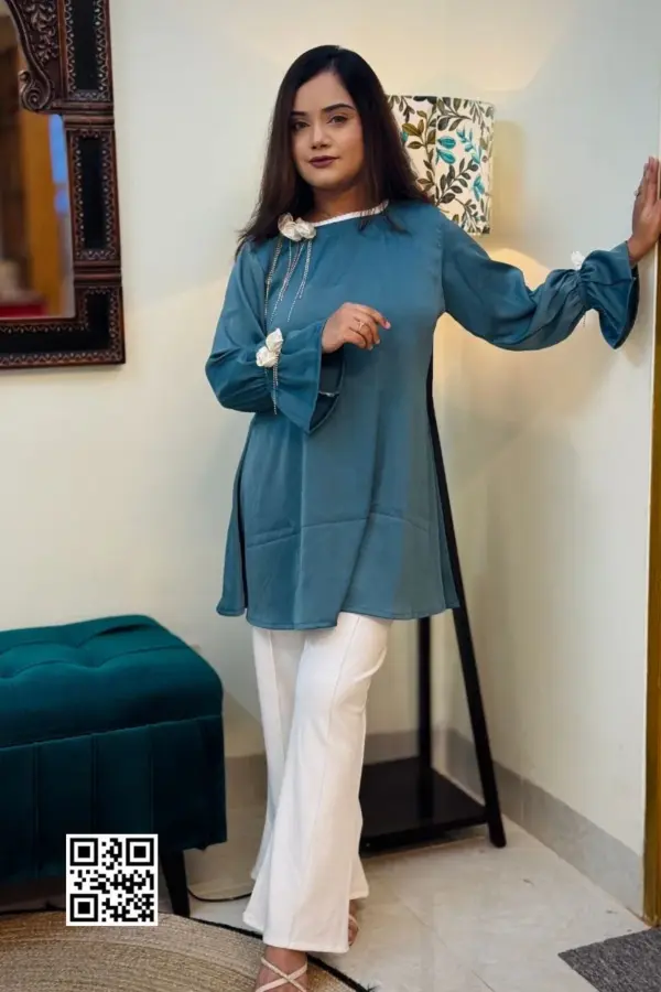 georgette fabric with 3d flower tops 1