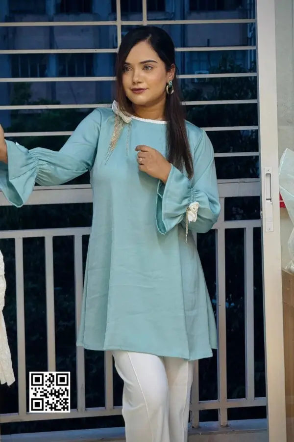 georgette fabric with 3d flower tops 2