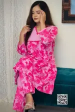 pink color slub cotton screen printed co ords set