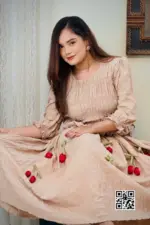 beige color rayon cotton fabric midi
