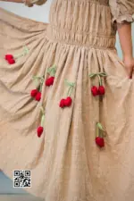 beige color rayon cotton fabric midi