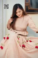 beige color rayon cotton fabric midi