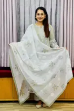 olive colour viscose screen printed unstitched salwar suit