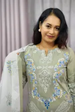 olive colour viscose screen printed unstitched salwar suit