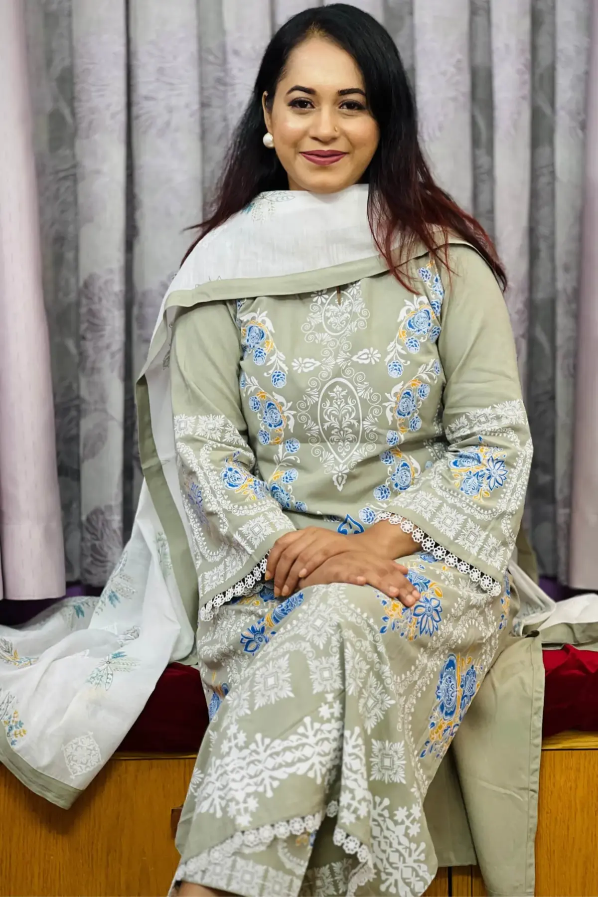 olive colour viscose screen printed unstitched salwar suit