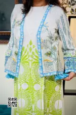 white orgendi and viscose screen printed coaty set