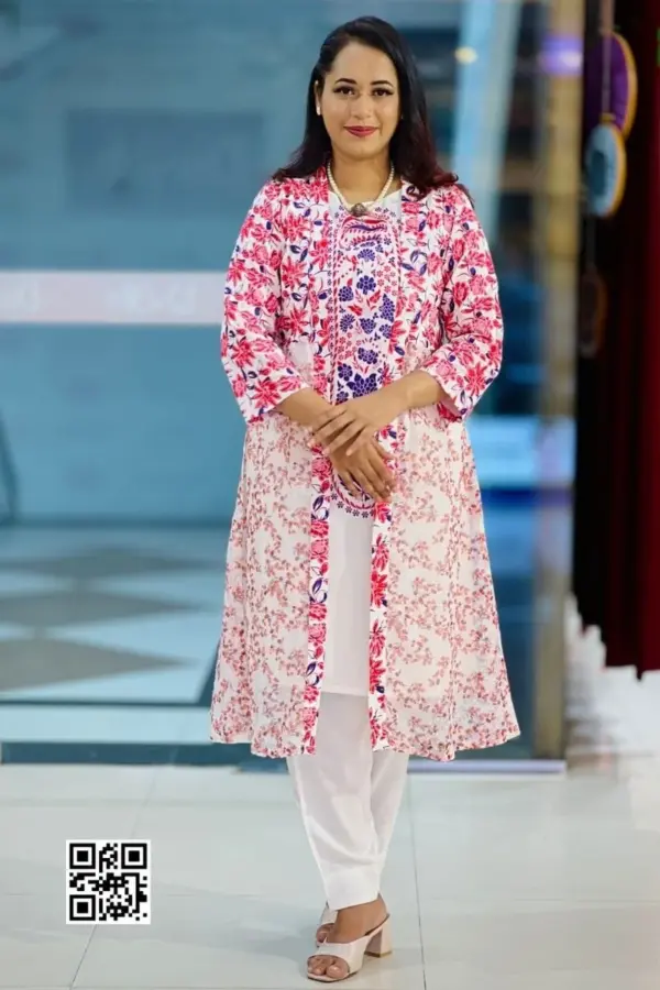 white color georgette shrug set