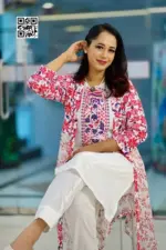 white color georgette shrug set