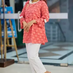 deep peach georgette fabric 3d flower tops